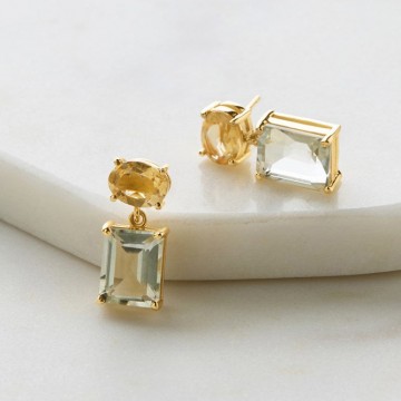 Earrings | Annabelle | Citrine + Green Amethyst | Gold