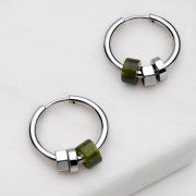 Earrings | Amina Hoop | Olive | Silver
