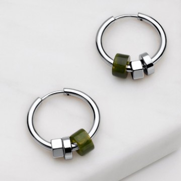 Earrings | Amina Hoop | Olive | Silver