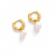 Earrings | Tessa Pearl Hoop | Gold